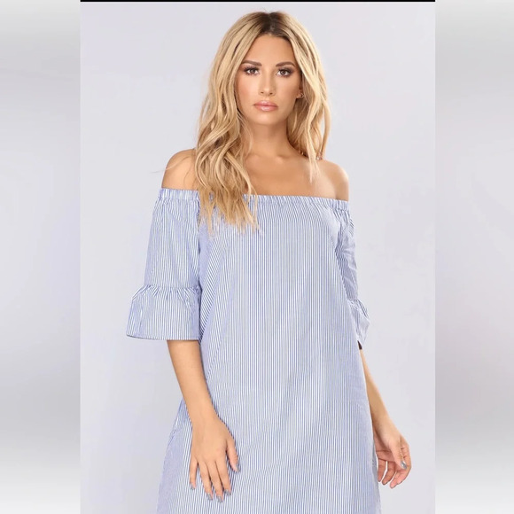Fashion Nova Striped Dress - Size Small | Color: Blue - Picture 1 of 4